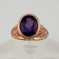 Enchanting 4.12 Carat  Natural Amethyst Designer Ring - SIze 7.25 - 14kt Rose Gold Overlay - Beautiful!