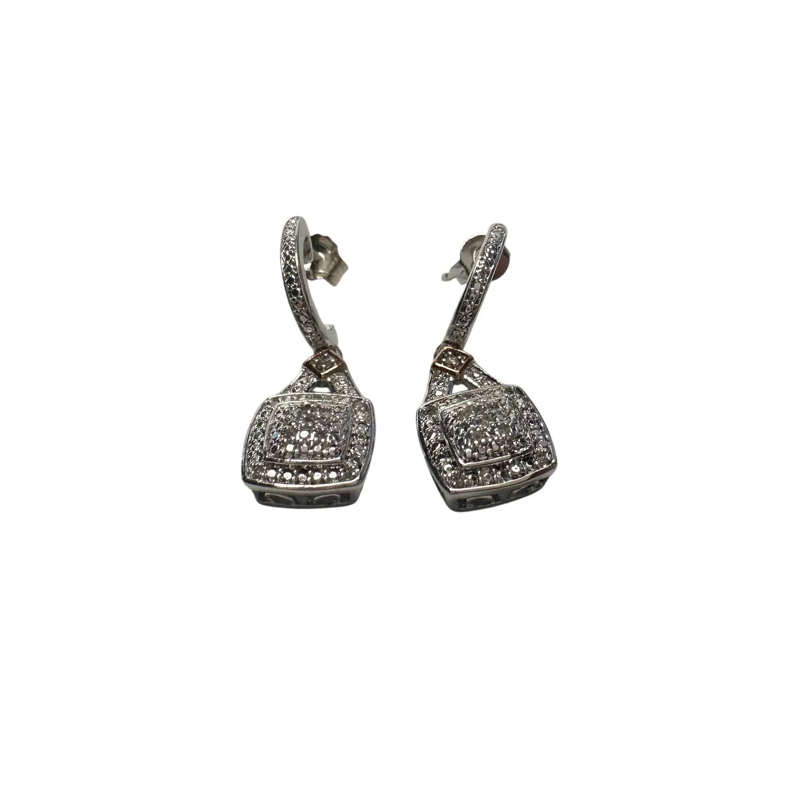 1/4 Carat Diamond Cushion Cut Dangle Earrings - Rhodium Plated Brass - Unbranded - Earrings - A+ Stuff