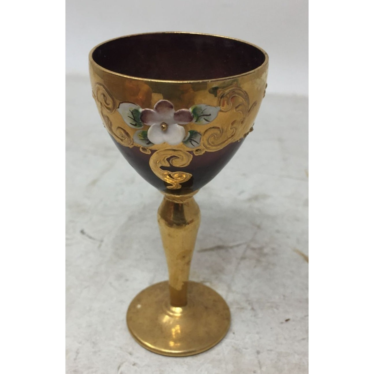 Small Wine Glass/Shot Glass or Cup with Flowers and Gold Accents