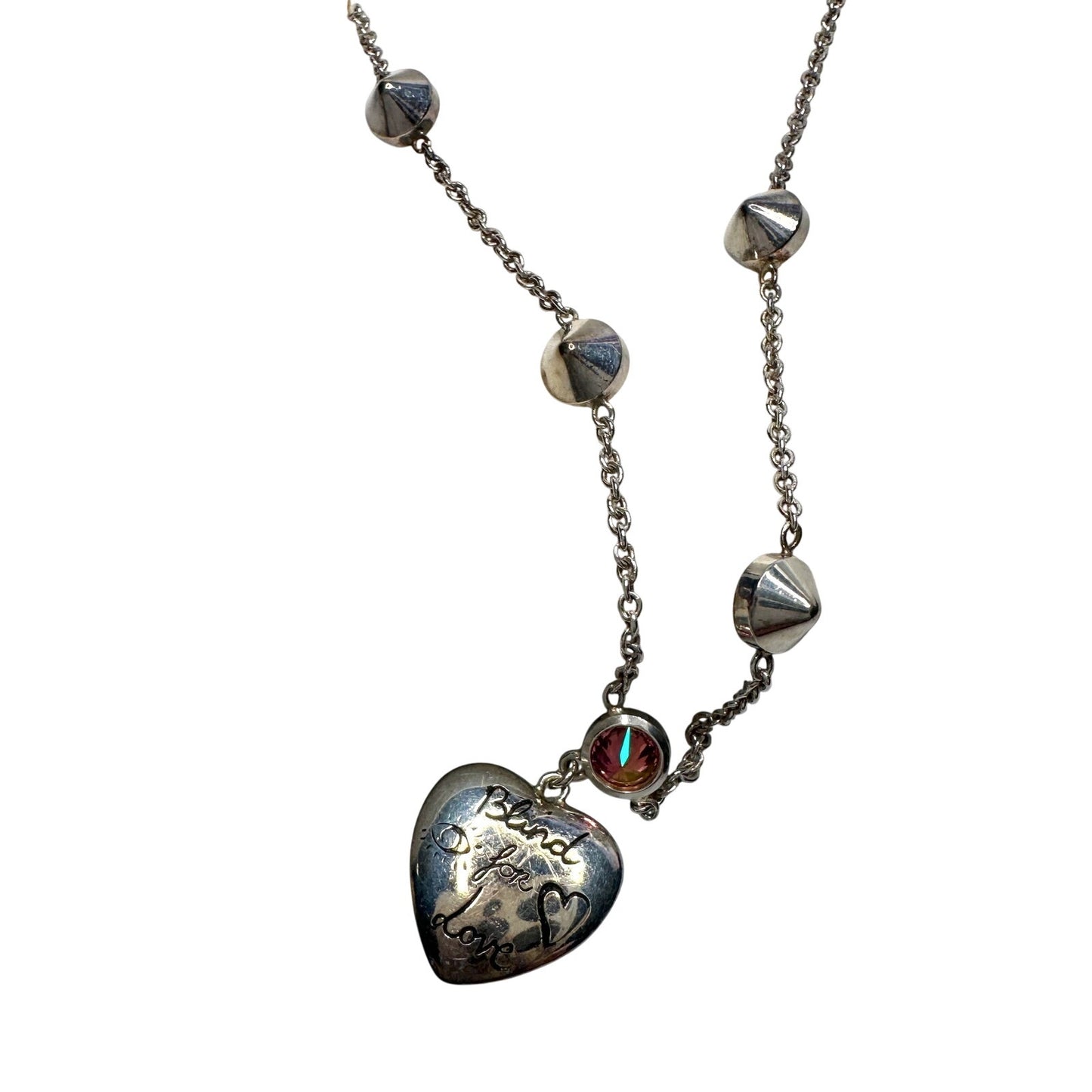 Gucci 'Blind for Love' Engraved Heart Bracelet w Rose Pink & Green Stones