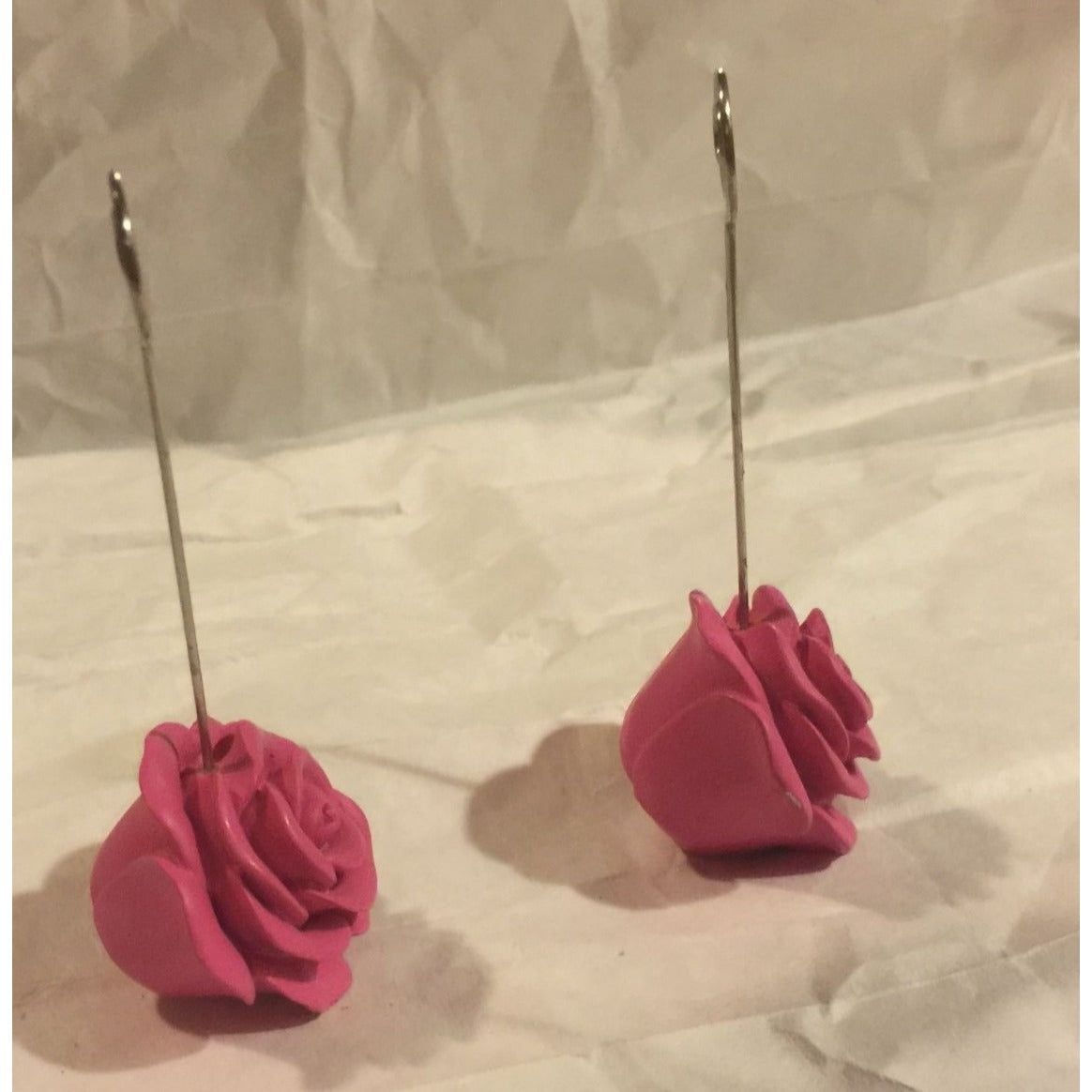 Pink Rose/Rosette Place Card Holders - About 3.5" Tall