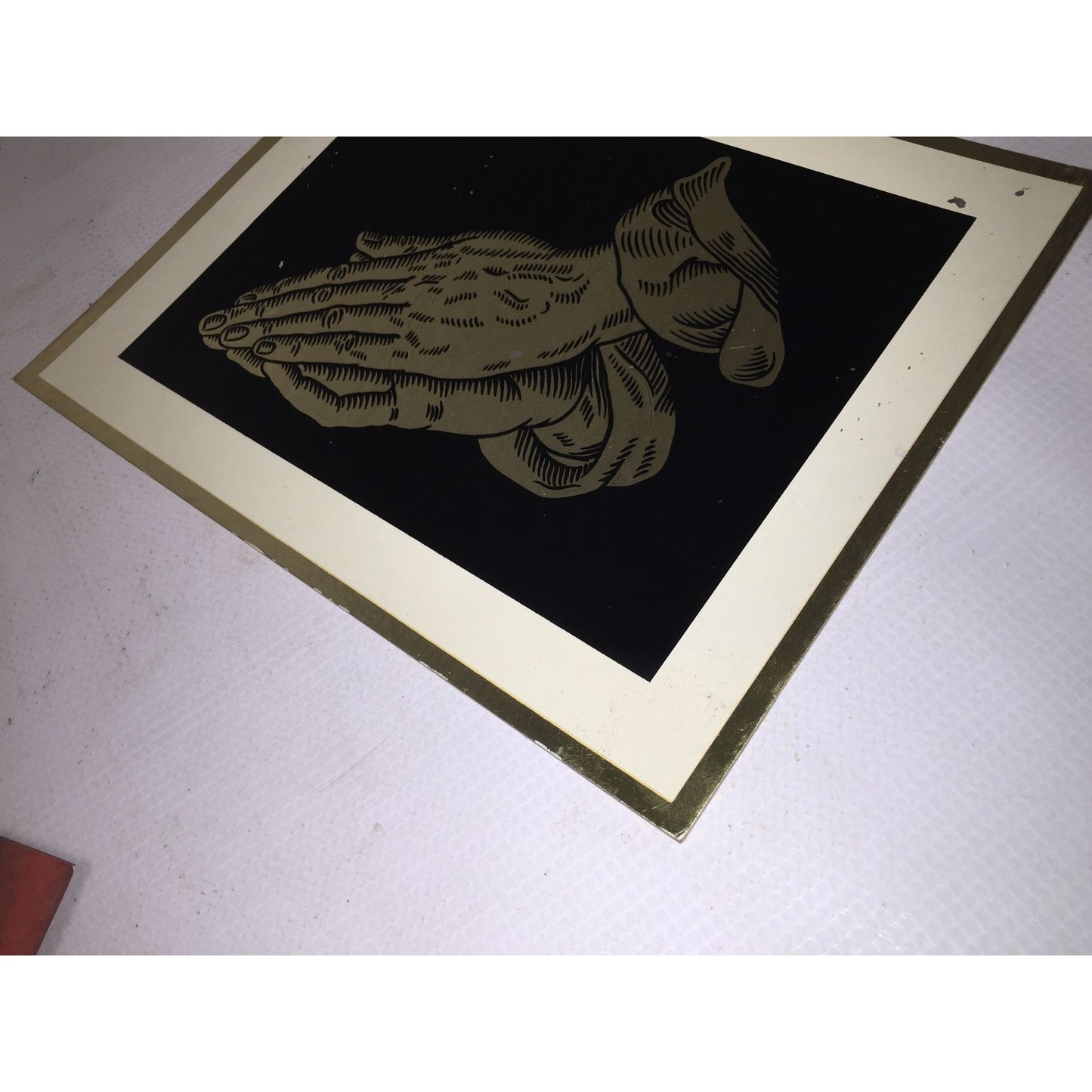 Vintage Gold and black Praying Hands Religious Wall Art/Print- about 10 by 8 inches