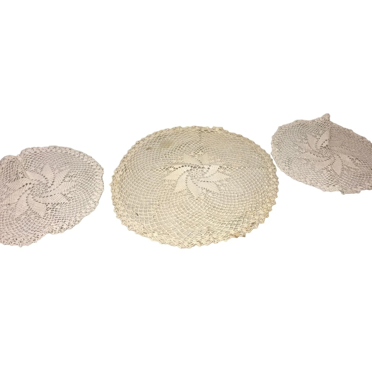 Set of 3 White/Cream Colored Handmade Crocheted Table Placemats/Doilies - A+ Stuff