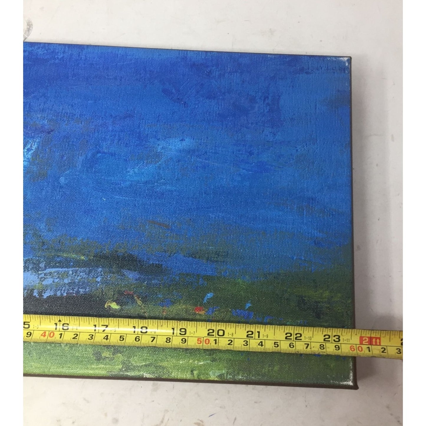 Colorful Blue and Green Hand Painted Landscape Scenery Wall Art - about 23.5"x9.5"