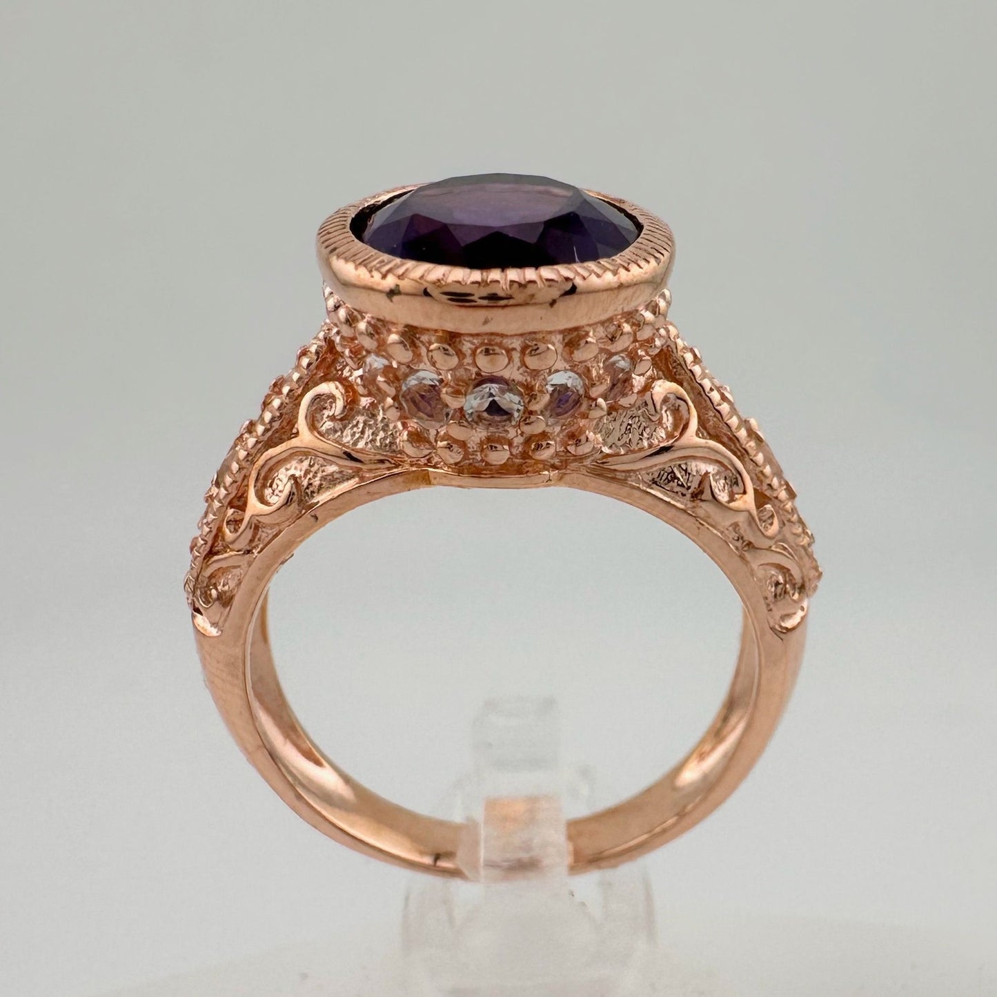 Enchanting 4.12 Carat  Natural Amethyst Designer Ring - SIze 7.25 - 14kt Rose Gold Overlay - Beautiful!