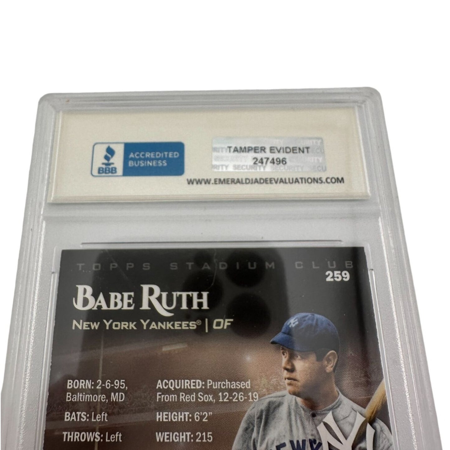 2019 Stadium Club - Babe Ruth Card # 259 Graded GEM MT 10