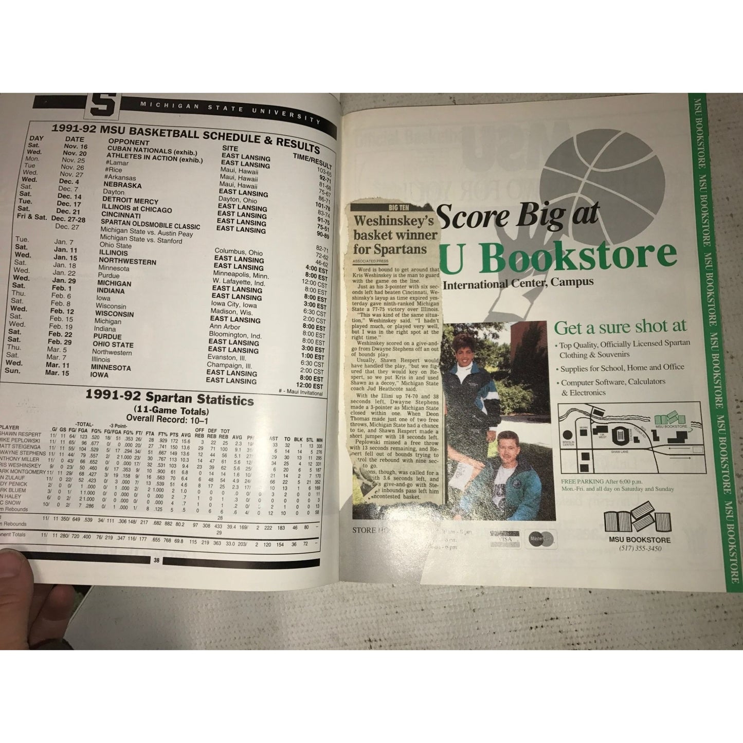 Michigan State Men's Spartan Basketball Vintage 1991-1992 Program