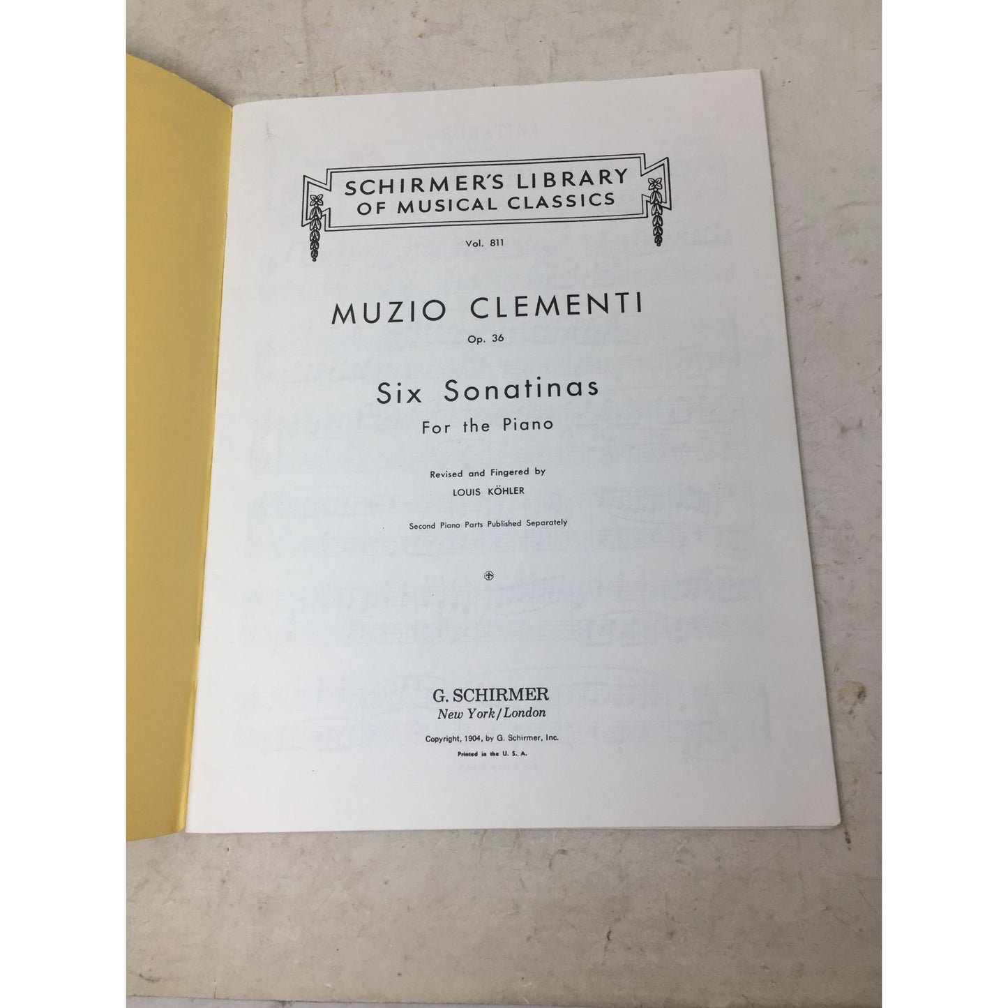 Schirmer's Library of Musical Classics Vol 811 CLEMENTI Op 36 6 Sonatinas for the Piano book