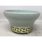 Vintage 7" Ceramic Light Green/Gold Metal Footed Bowl