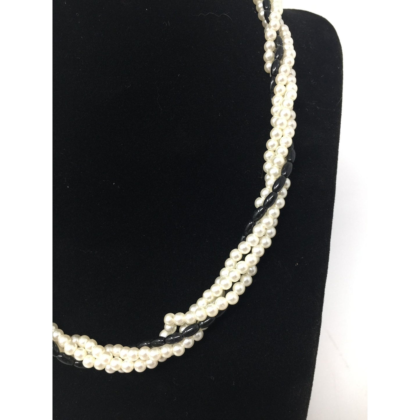 White and Black Faux Pearl Twisted Strand Necklace/Bracelet