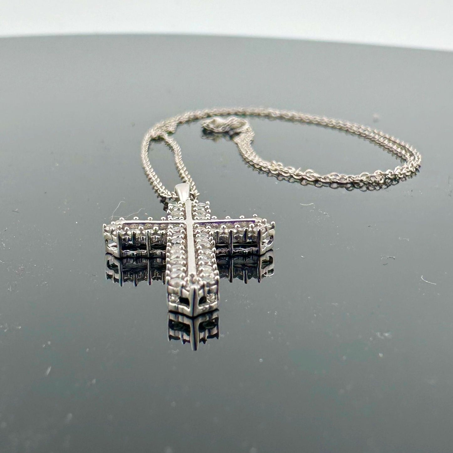 Shimmering 1/2 ct Diamond Cross Necklace - Sterling SIlver