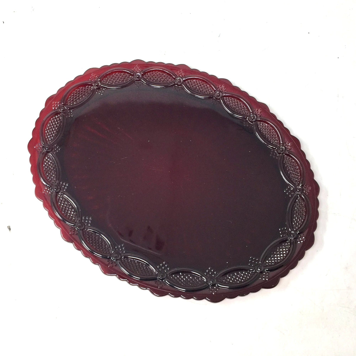 Vintage Avon 1876 Cape Cod Ruby Red Glass Oval Serving Platter  (13.5" x 11") Avon  A+ Stuff Drinking, Dining & More