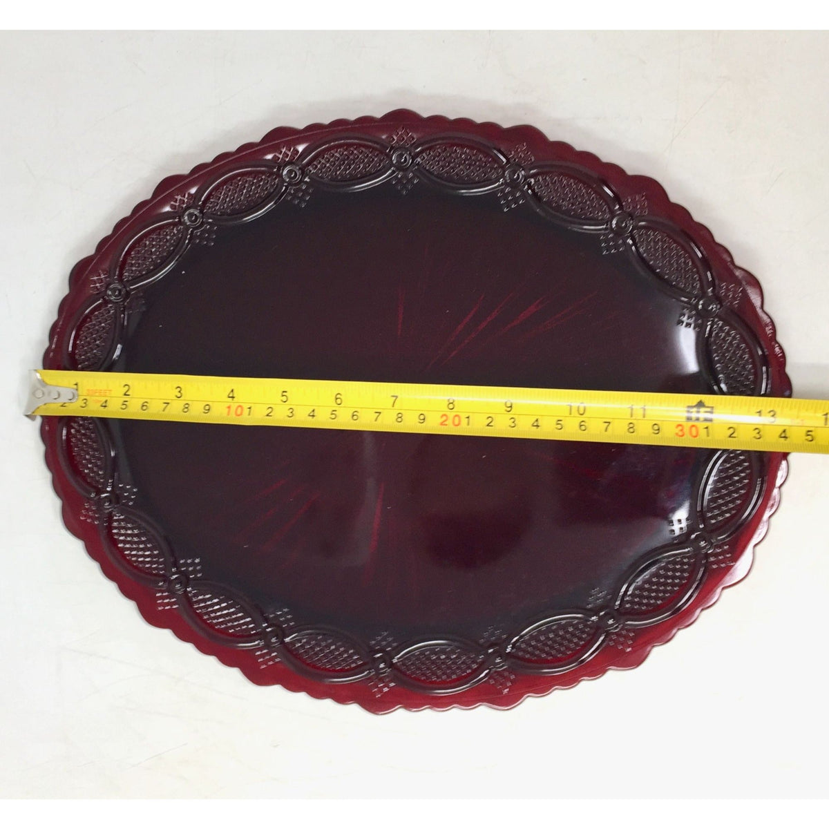 Vintage Avon 1876 Cape Cod Ruby Red Glass Oval Serving Platter  (13.5" x 11") Avon  A+ Stuff Drinking, Dining & More