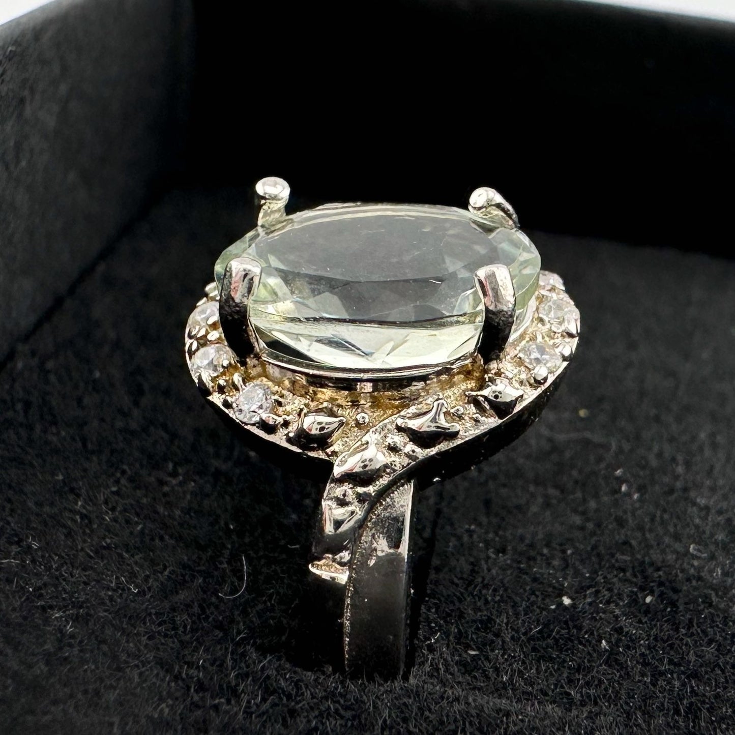 Big and Beautiful Green Amethyst and Diamond Ring - Size 6.25