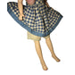 Vintage 1960s Doll Blonde Hair/Blue Eyes, Wearing Blue/White Plaid Dress (8.5 inches tall)