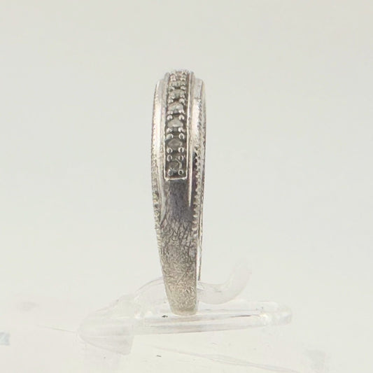 Sterling Silver Wedding Band with Diamonds and Nice Classic Detailing Size 8.25