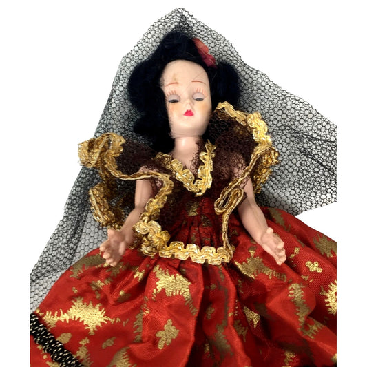 Black Haired Doll in Red and Gold Dress - Cultural Fashion Doll - Beautiful!