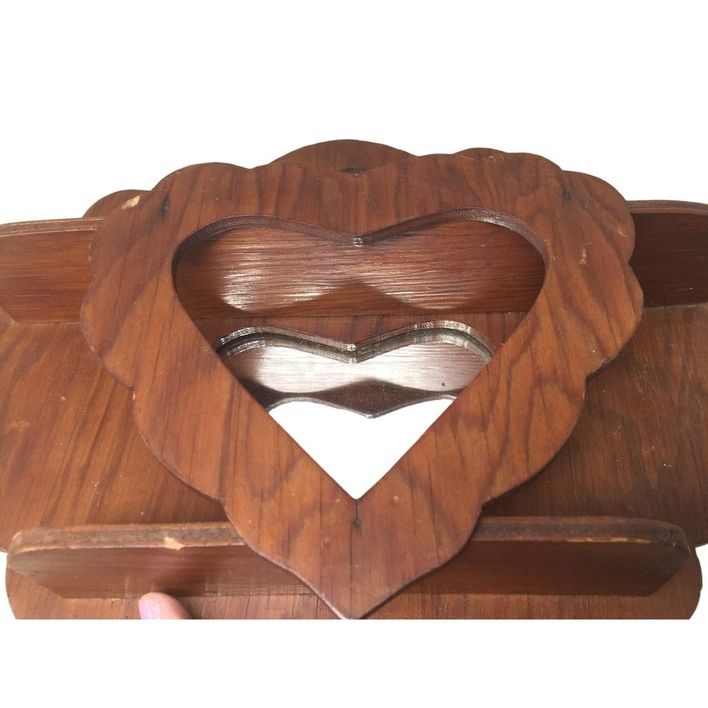 Two Tiered, Wall hanging Wooden Heart Shaped Mirror (12x12 inches)