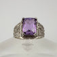 Beautiful Emerald Cut 2.25 Carat Amethyst Ring - Sterling w Diamond Accent Size 8