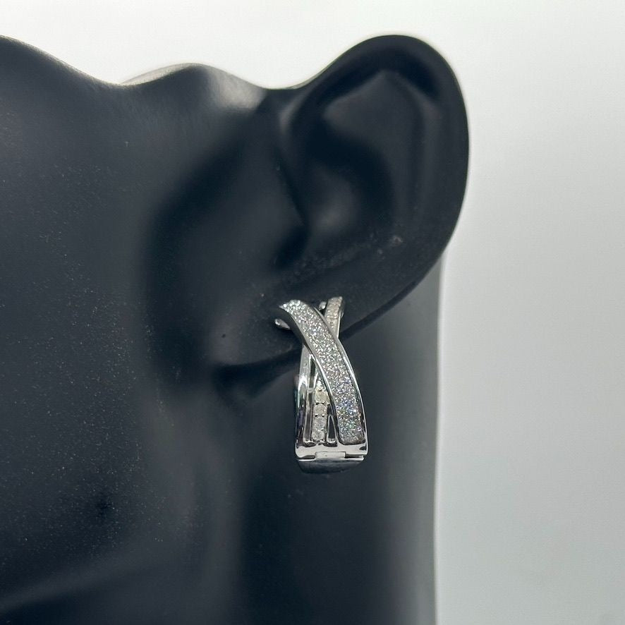 Beautiful Diamond X Hoop Earrings - Natural Diamond in Sterling Silver Settings