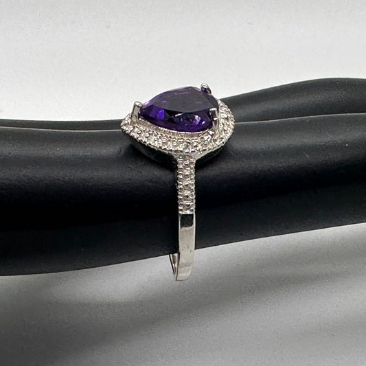 2.24 Carat Natural Amethyst Ring Size 8.25 - Sterling SIlver Setting - Diamond Accent