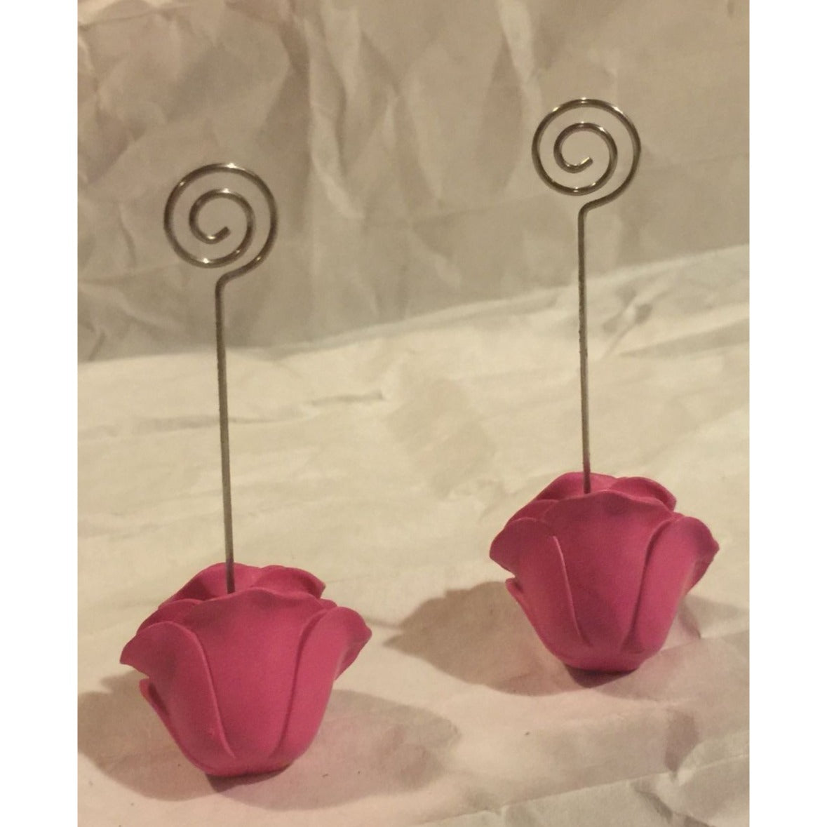 Pink Rose/Rosette Place Card Holders - About 3.5" Tall