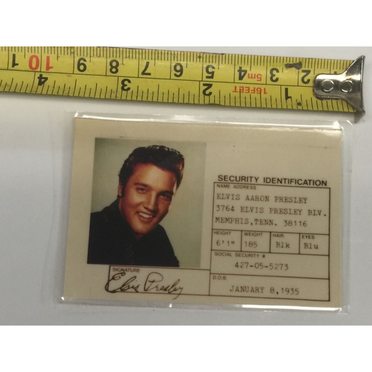 Elvis Presley Copy of Security Identification Souvenir Collectible- 3.5 inches by 2.5 inches