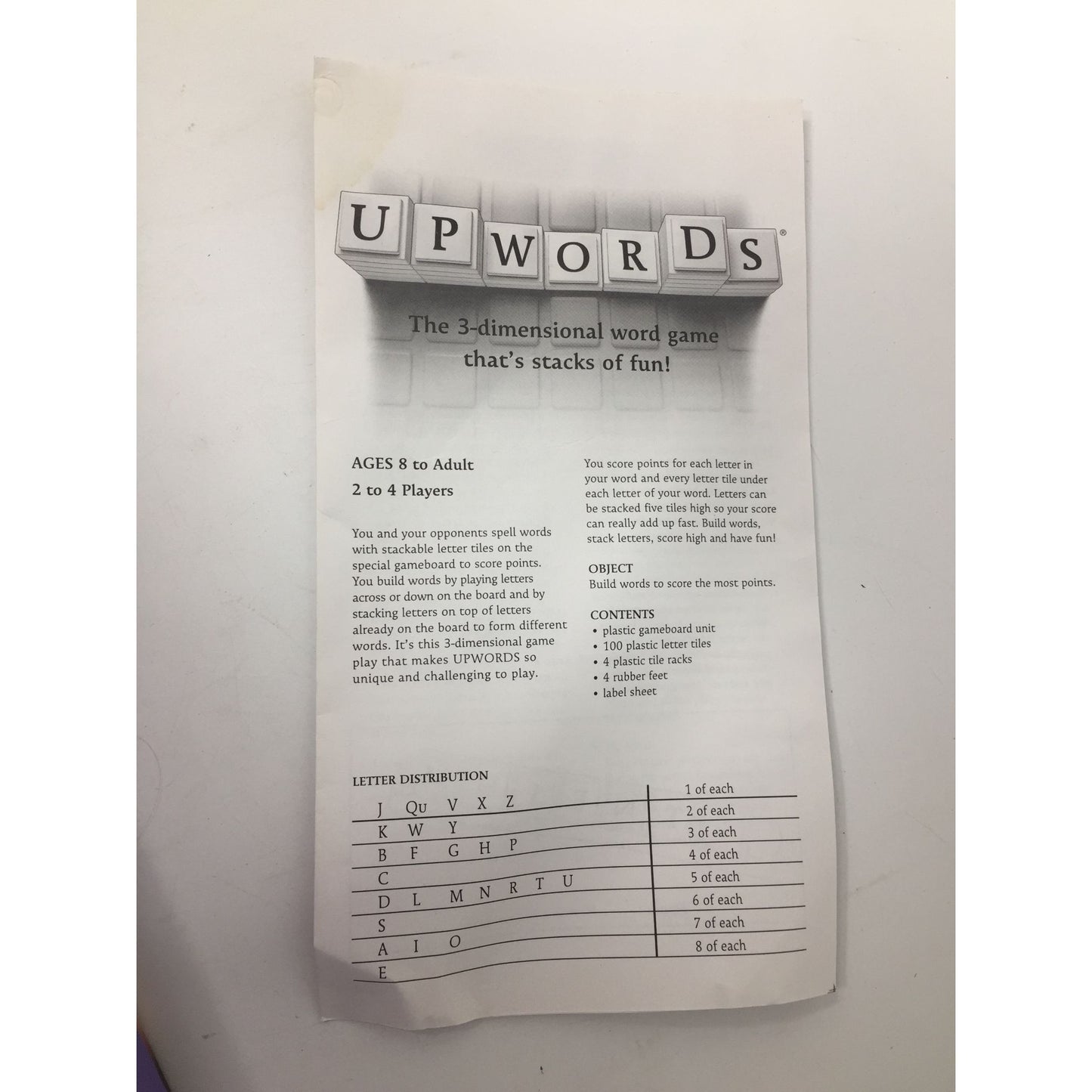 Parker Brothers Scrabble ''UpWords'' Word Game (2-4 players)