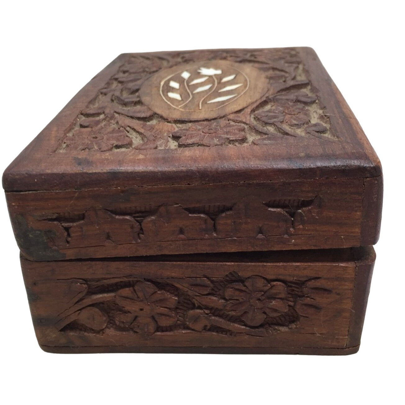 Hand Carved Brown Wooden Trinket Box/Jewelry Box