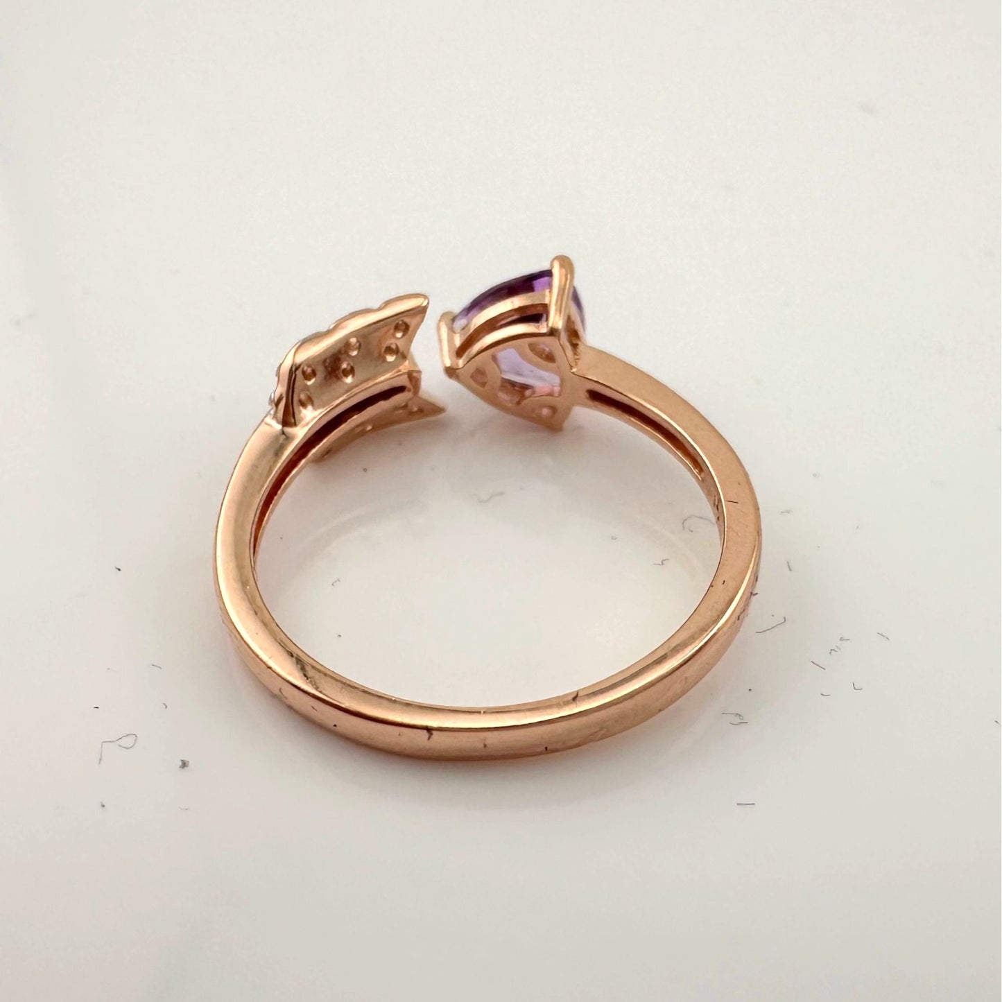 Beautiful Trillion Cut Purple Amethyst Arrow Ring  14kt Rose Gold Overlay Sterling Silver - Size 7