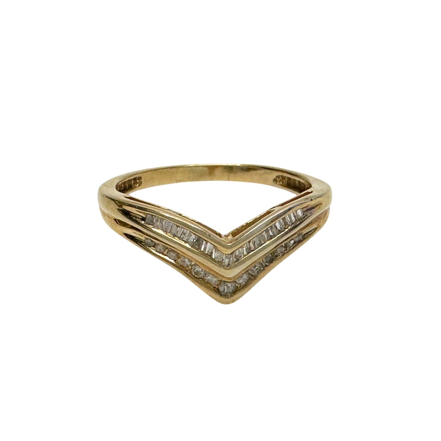 Beautiful 2 Row Chevron Style 1/4 Carat Diamond Baguette Ring - Size 7 - 925 Sterling Silver
