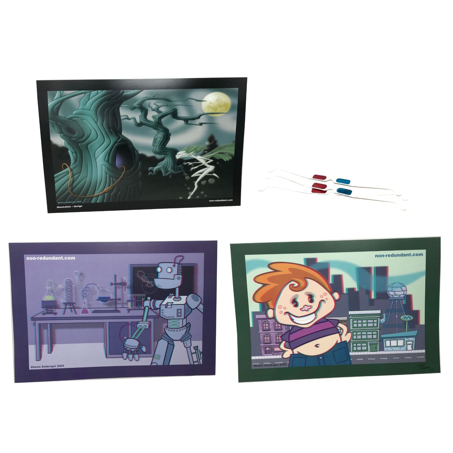 Digital Art - Sean Amberger - Set of 3 - 3-D Art Prints 18" x 12" with 3-D Glasses - Signed