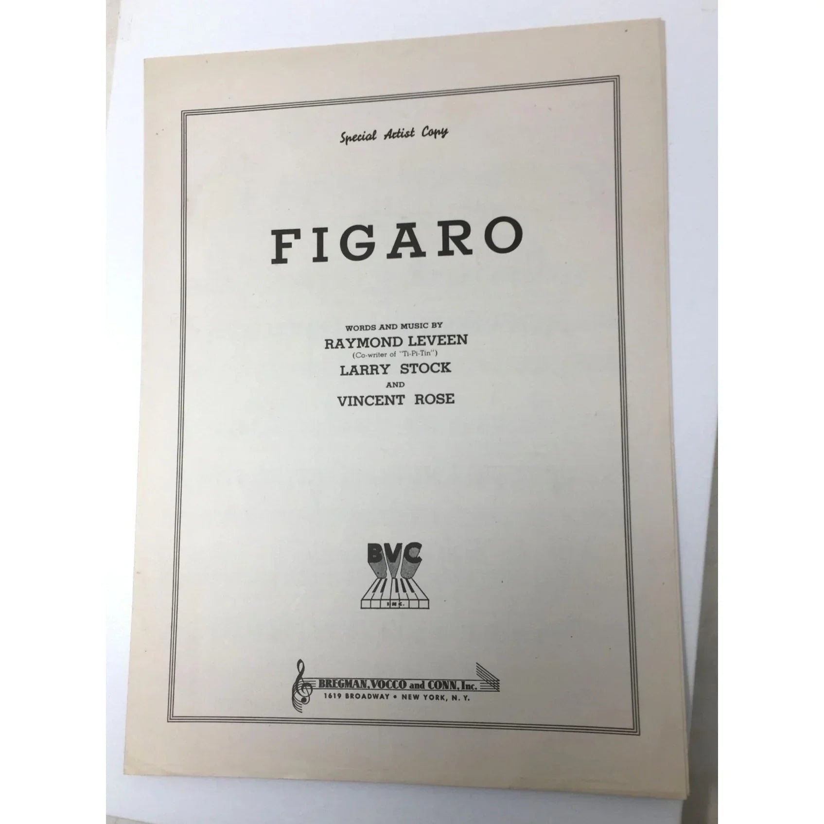 1938 Vintage Sheet Music for the song "FIGARO" - unbranded - SHEET MUSIC - A+ Stuff
