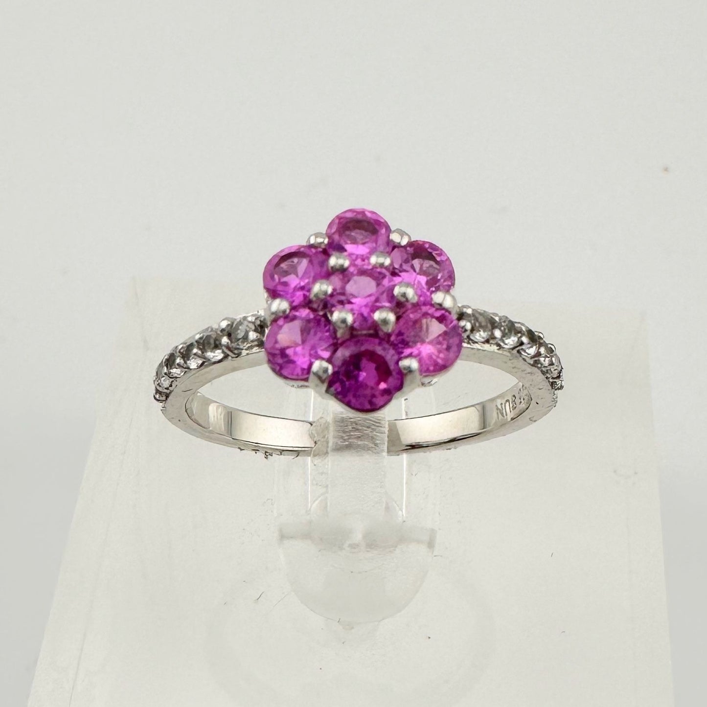 Pretty and Bright - Pink Lab Created Sapphire Petals Flower Ring - Sterling Silver Size 7.25