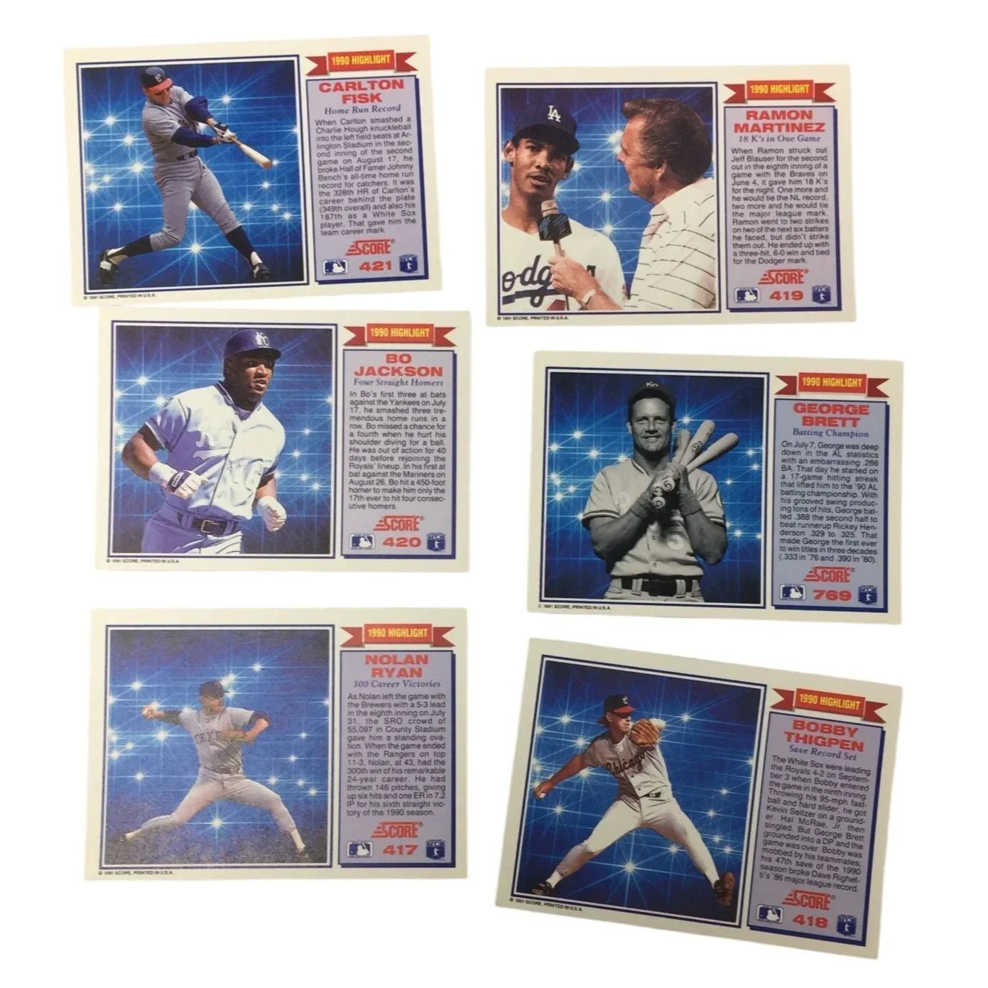 1990 Highlight Score 91 Collectible Baseball Trading Cards (6) - A+ Stuff - Collectible Trading Cards - A+ Stuff
