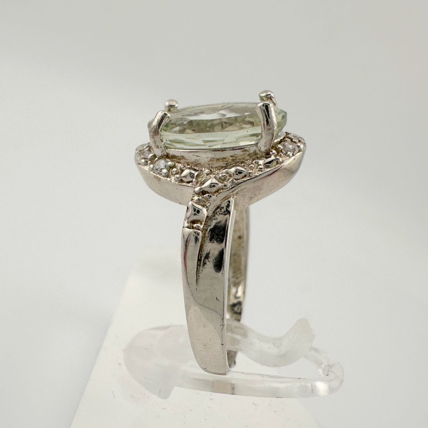 Big and Beautiful Green Amethyst and Diamond Ring - Size 6.25