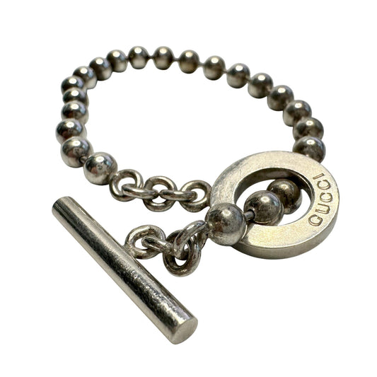 Gucci Sterling Silver Ball Chain Toggle Clasp Bracelet