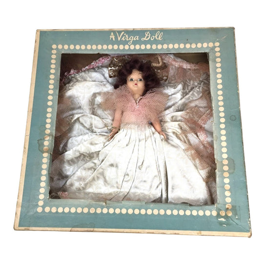 Vintage Brunette Doll in a Virga Doll Box - Fancy Dress / Gown with Embellishments on Edges