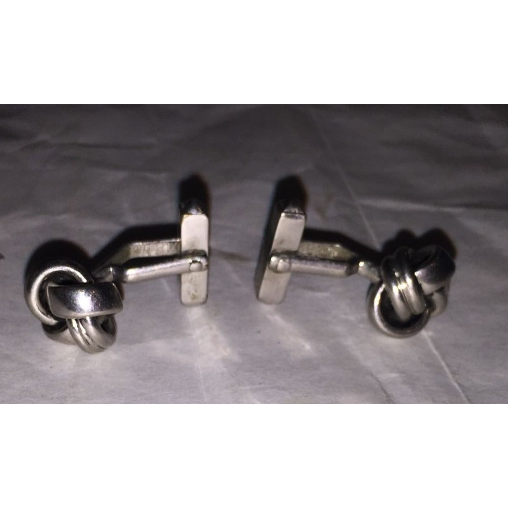 Mens Silver Toned Knot Design Cufflinks