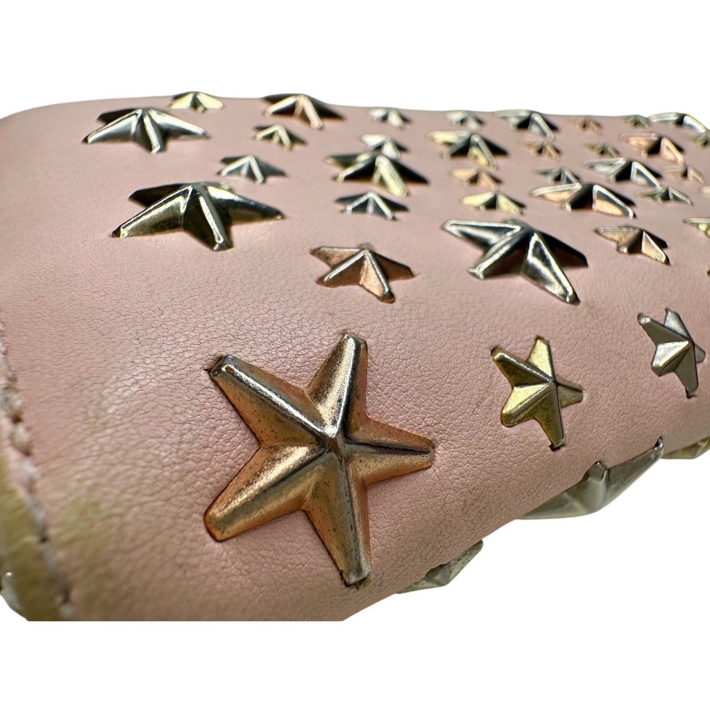 Jimmy Choo Filipa Zip-Around Long Wallet in Pink Leather w Bronze/Gold and SIlver Star Studs