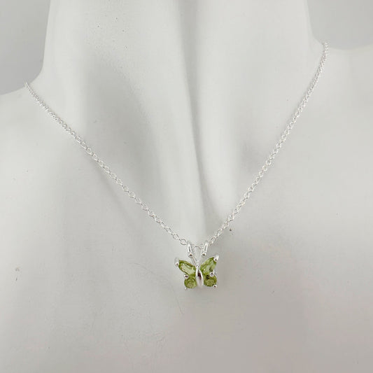 Pretty Natural Green Peridot Butterfly Necklace