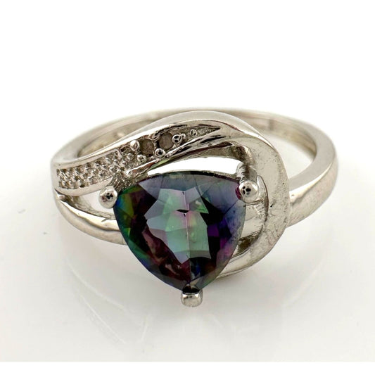 Trillion Cut Mystic Topaz Ring Size 7 - Sterling