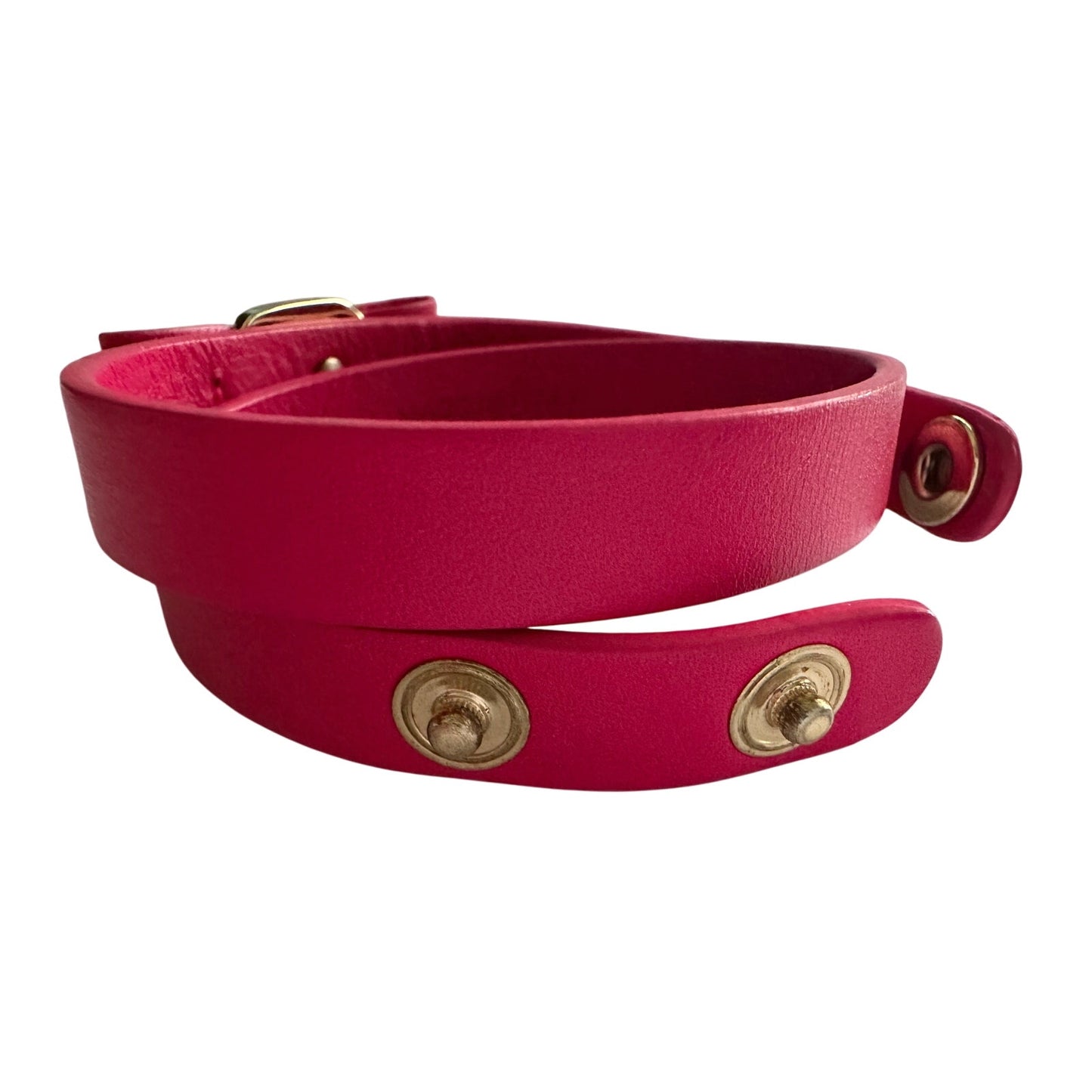 Salvatore Ferragamo Deep Pink Leather Vara Ribbon Bow Double Wrap Bracelet