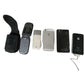 Five Phones and 1 Phone holder- 1 Samsung Flip phone from Verizon, 1 NOKIA phone, 1 Motorola Phone, 2 iPhones