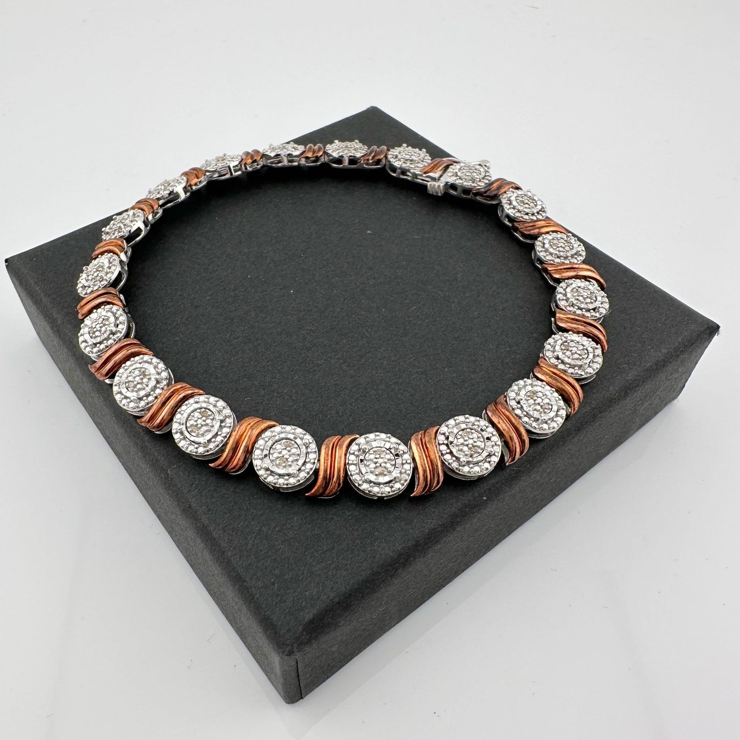 Beautiful Rose Gold Overlaying Sterling Silver Diamond Bracelet