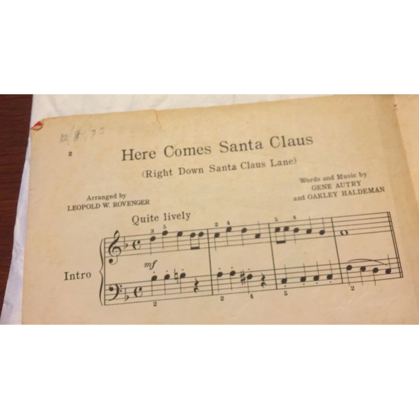 Here Comes Santa Claus by Gene Autry & Oakley Haldeman Vintage Sheet Music