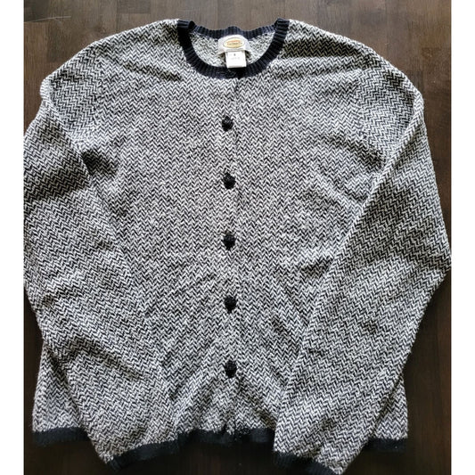 Talbots Size Small Cardigan Sweater Grey/Black with Buttons