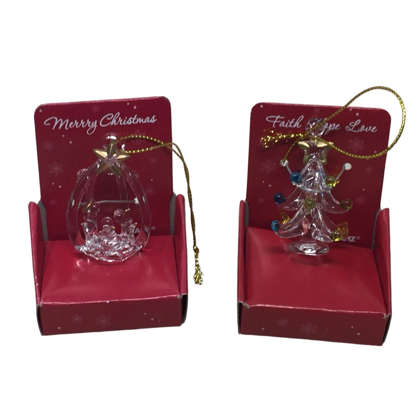 NEW Gold Star Blessed Nativity & Christmas Tree Spun Glass Ornaments