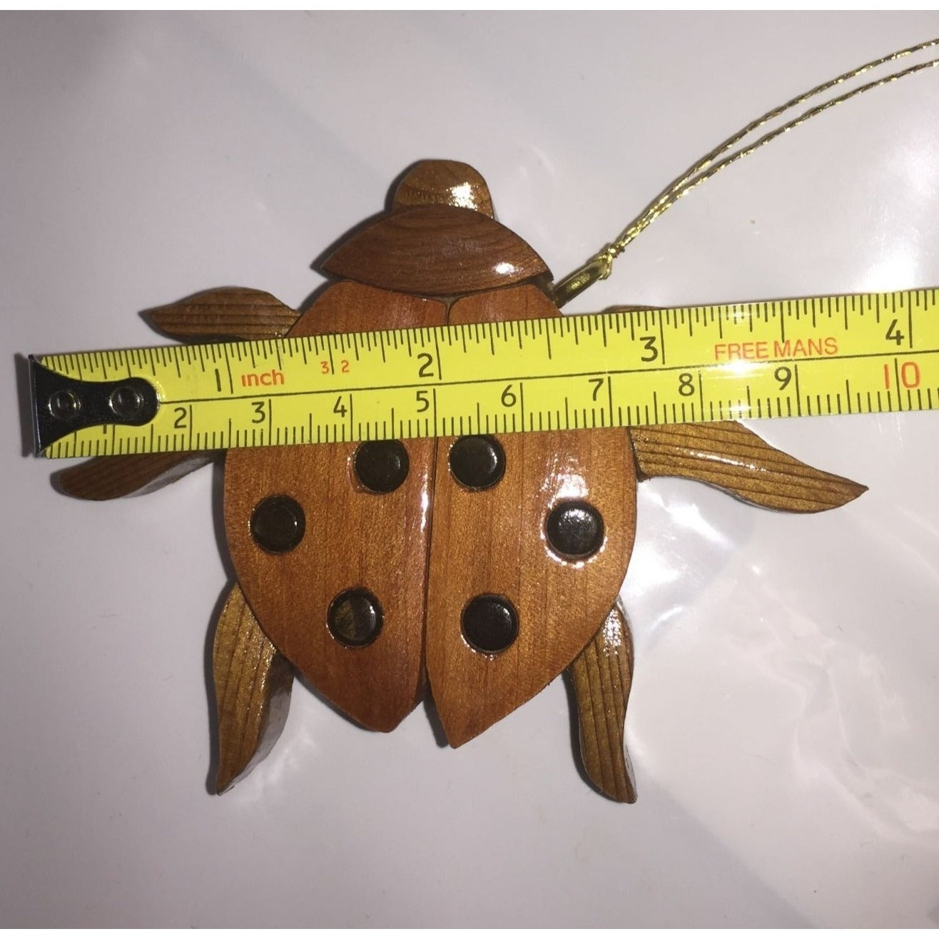 Brown Wood Carved LADYBUG CHRISTMAS ORNAMENT