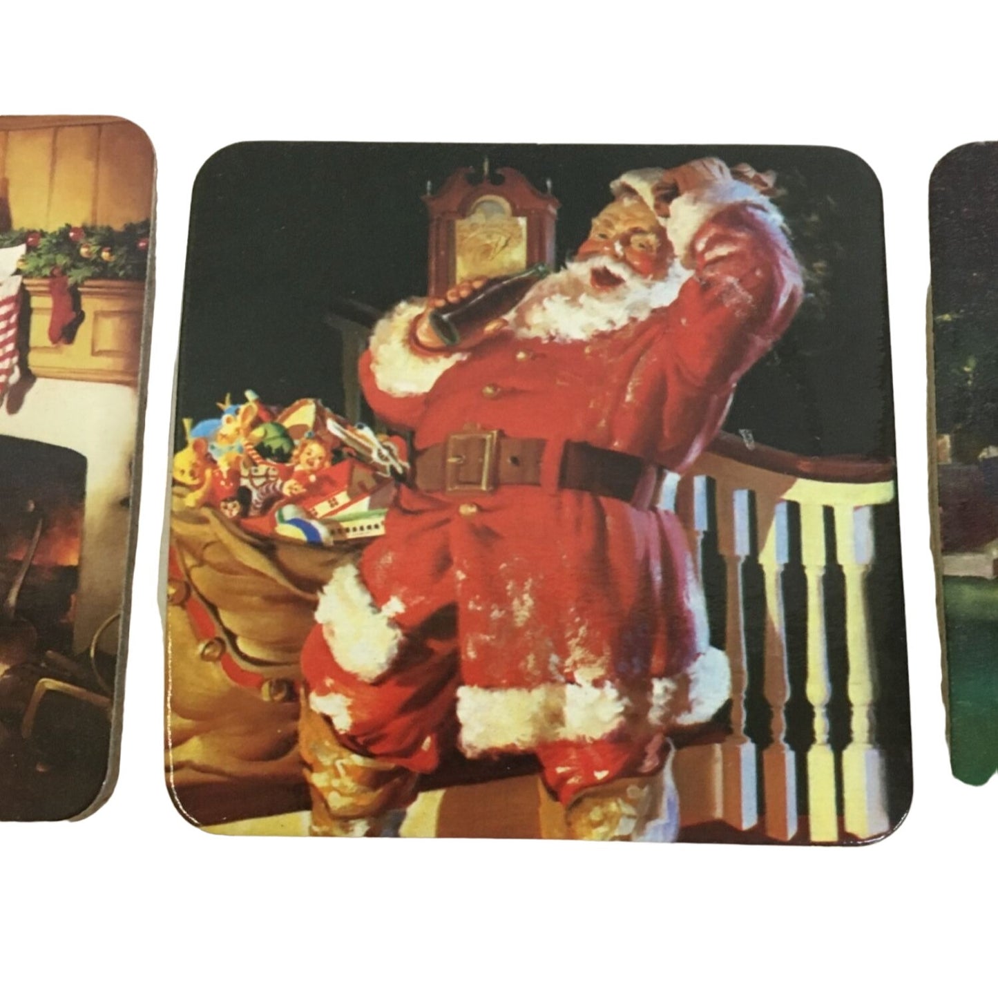 Vintage 1999 Set of 4 Coca Cola Santa Holiday Christmas Coasters